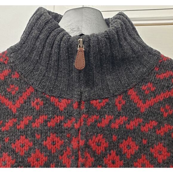 Vintage J. CREW 1/4 Zip Sweater 100% Lamb's Wool Fair Isle Men's Medium Red Gray - Picture 4 of 13